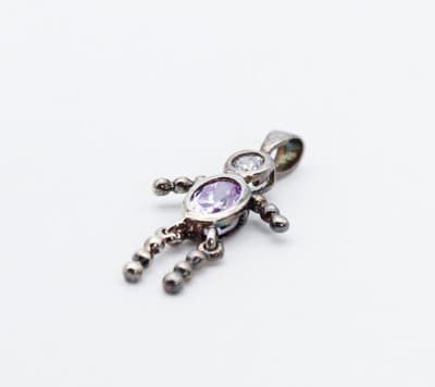 Vintage Sterling Silver 925 Faceted February Amethyst Birthstone Figural Pendant - Thumbnail 3