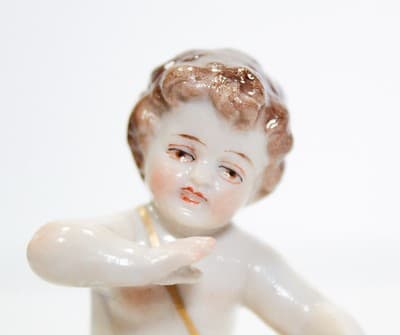 MULLER VOLKSTEDT Hand Painted Dresden Germany Cherub Porcelain Figurine - Thumbnail 3