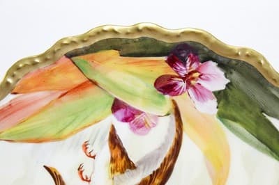 Antique Hand Painted Birds Gold Gilt Rim Limoges France Plate Signed BRAHIC - Thumbnail 3