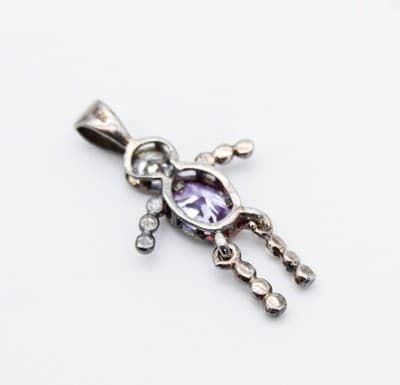Vintage Sterling Silver 925 Faceted February Amethyst Birthstone Figural Pendant - Thumbnail 4