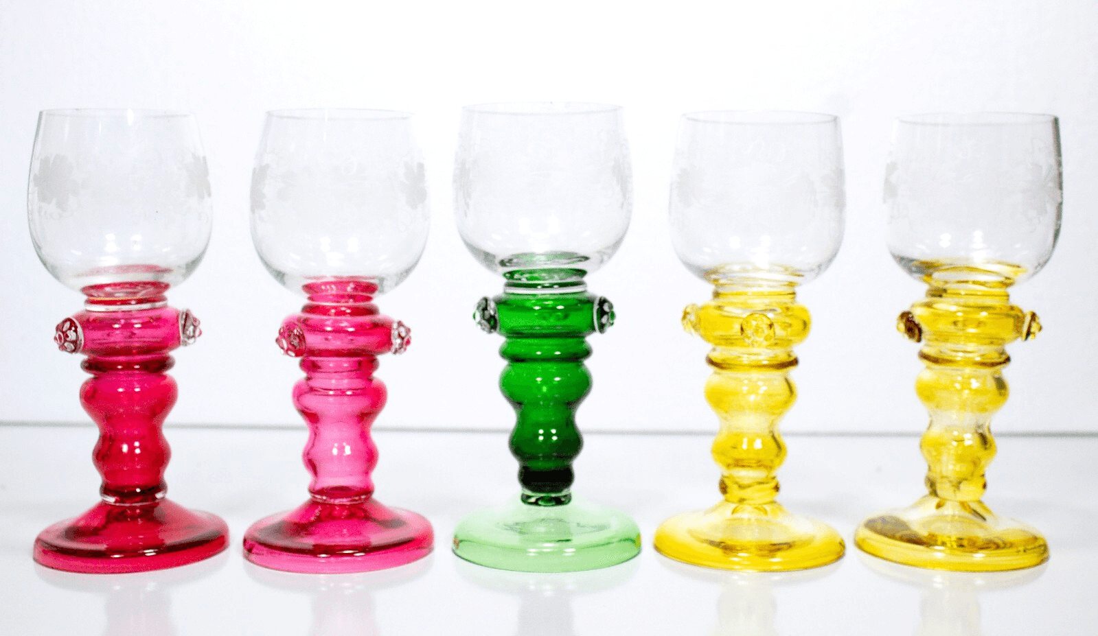Set of 5 Vintage Roemer Glass Multicolor Stemware Wine Glasses - Image 1