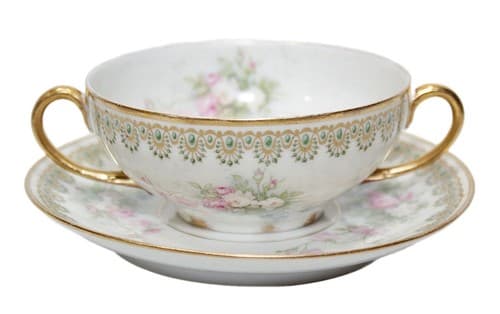 LIMOGES France GDA Vintage Gold Gilt Floral Porcelain Boullion Cup & Saucer - Image 1