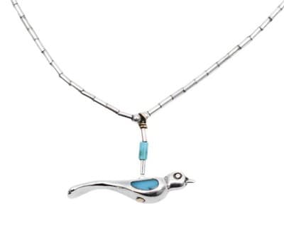 Vintage Zuni Native American Sterling Silver 925 Turquoise Bird Pendant Necklace - Image 1