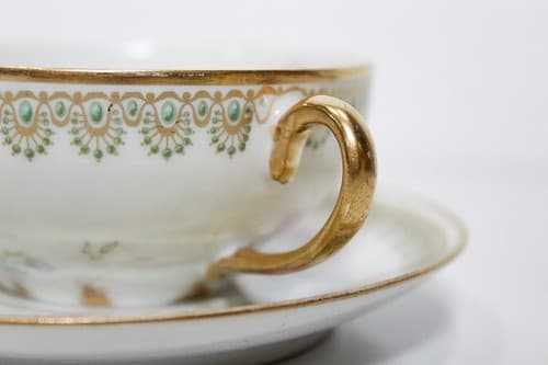 LIMOGES France GDA Vintage Gold Gilt Floral Porcelain Boullion Cup & Saucer - Thumbnail 2