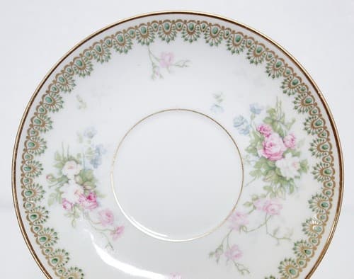 LIMOGES France GDA Vintage Gold Gilt Floral Porcelain Boullion Cup & Saucer - Thumbnail 4