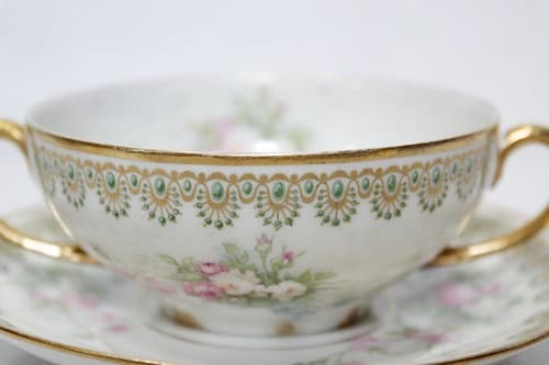 LIMOGES France GDA Vintage Gold Gilt Floral Porcelain Boullion Cup & Saucer - Thumbnail 5