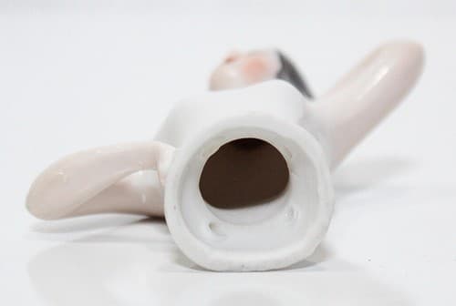 Antique German Porcelain Woman Pin Cushion Nude Half Doll with Black Hair - Thumbnail 4