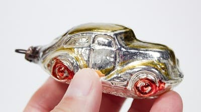 Vintage West Germany Gold Silver Car Automobile Glass Christmas Ornament - Thumbnail 2