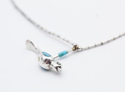 Vintage Zuni Native American Sterling Silver 925 Turquoise Bird Pendant Necklace - Thumbnail 3