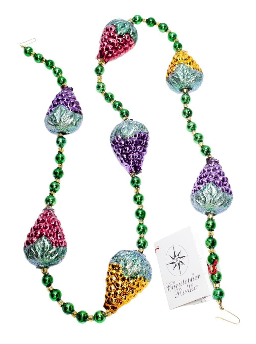CHRISTOPHER RADKO "Frosty Harvest" Vineyard Grapes Glass Christmas Garland 36" - Image 1