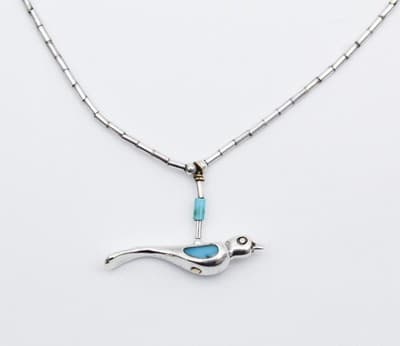 Vintage Zuni Native American Sterling Silver 925 Turquoise Bird Pendant Necklace - Thumbnail 6
