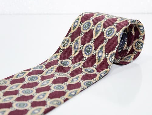 TOMMY HILFIGER Vintage Silk Red Medallion Pattern Mens Necktie - Thumbnail 3