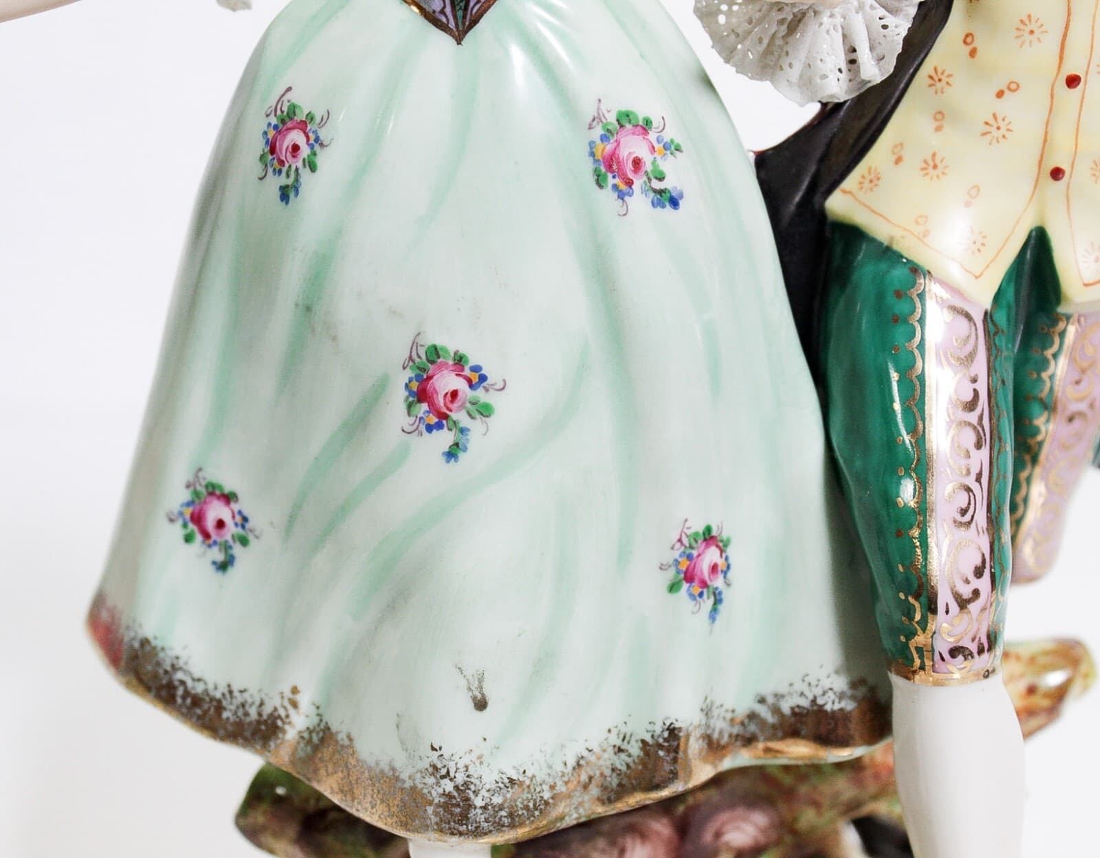 Antique Dresden Gemany Hand Painted Dancing Couple Lace Porcelain Figure - Thumbnail 6