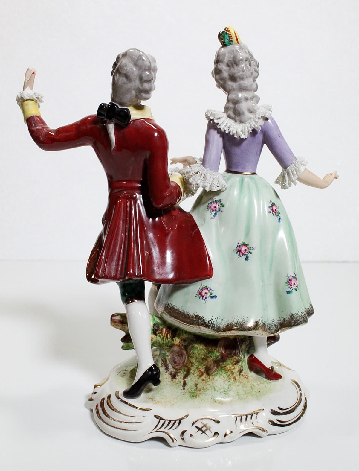 Antique Dresden Gemany Hand Painted Dancing Couple Lace Porcelain Figure - Thumbnail 3