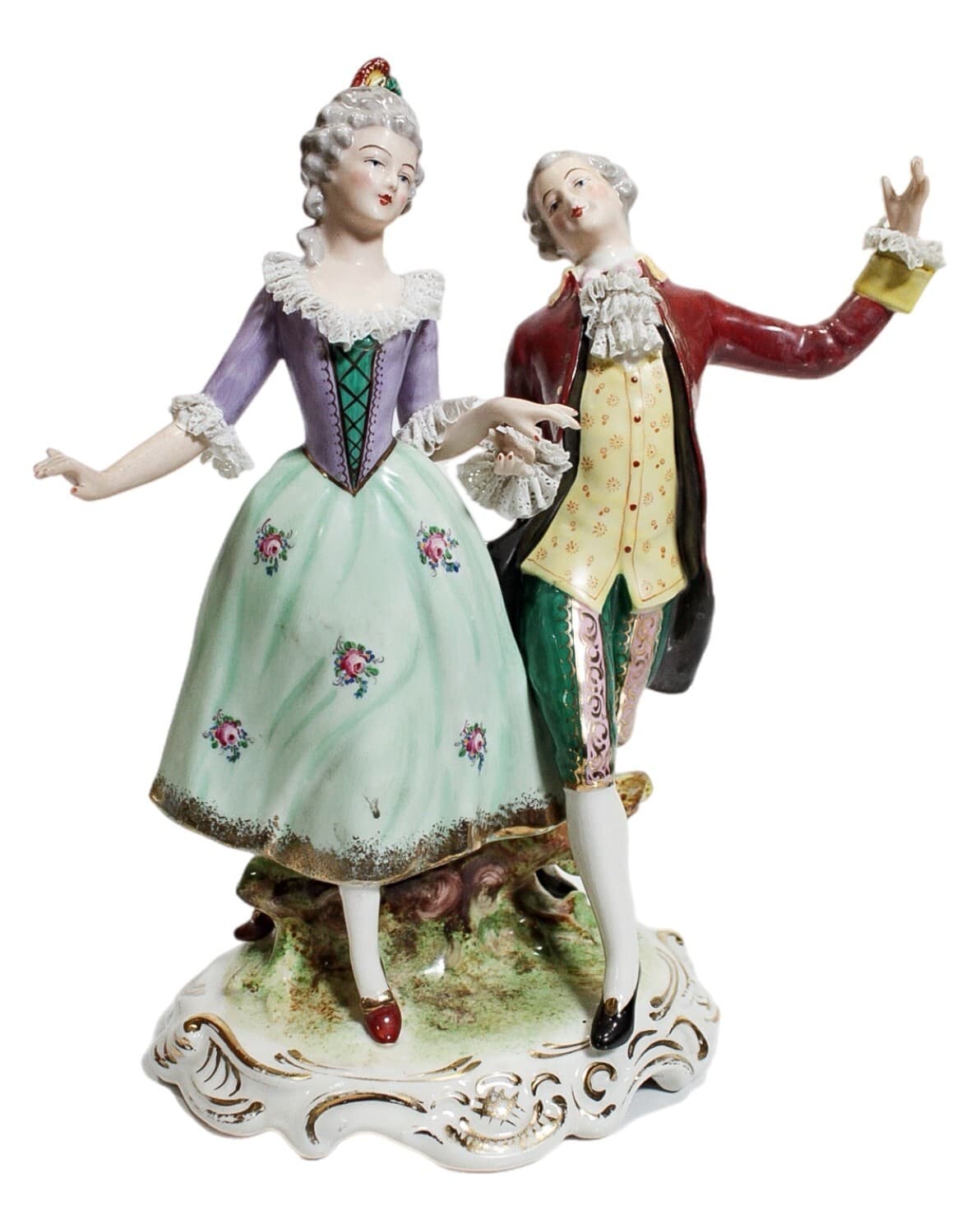 Antique Dresden Gemany Hand Painted Dancing Couple Lace Porcelain Figure - Image 1