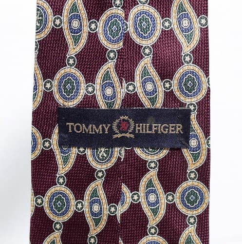 TOMMY HILFIGER Vintage Silk Red Medallion Pattern Mens Necktie - Thumbnail 6