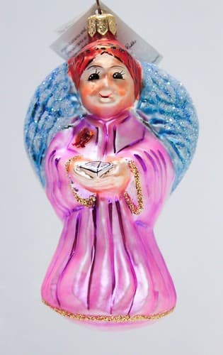 CHRISTOPHER RADKO 1995 "On Wings of Hope" Angel Blown Glass Christmas Ornament - Thumbnail 2