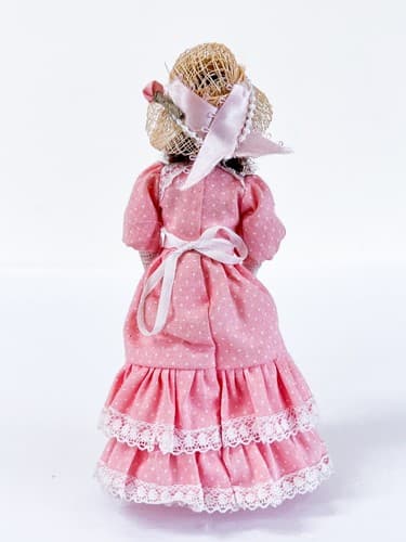 Vintage Victorian Gibson Girl w/ Pink Dress and Hat Miniature Porcelain Doll - Thumbnail 4