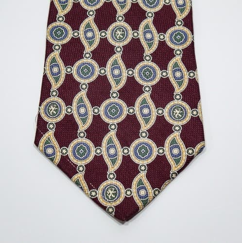 TOMMY HILFIGER Vintage Silk Red Medallion Pattern Mens Necktie - Thumbnail 7