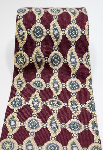 TOMMY HILFIGER Vintage Silk Red Medallion Pattern Mens Necktie - Thumbnail 2