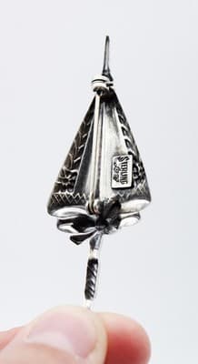 Lang Designer Vintage Sterling Silver 925 Umbrella Parasol Motif Pin Brooch - Thumbnail 5