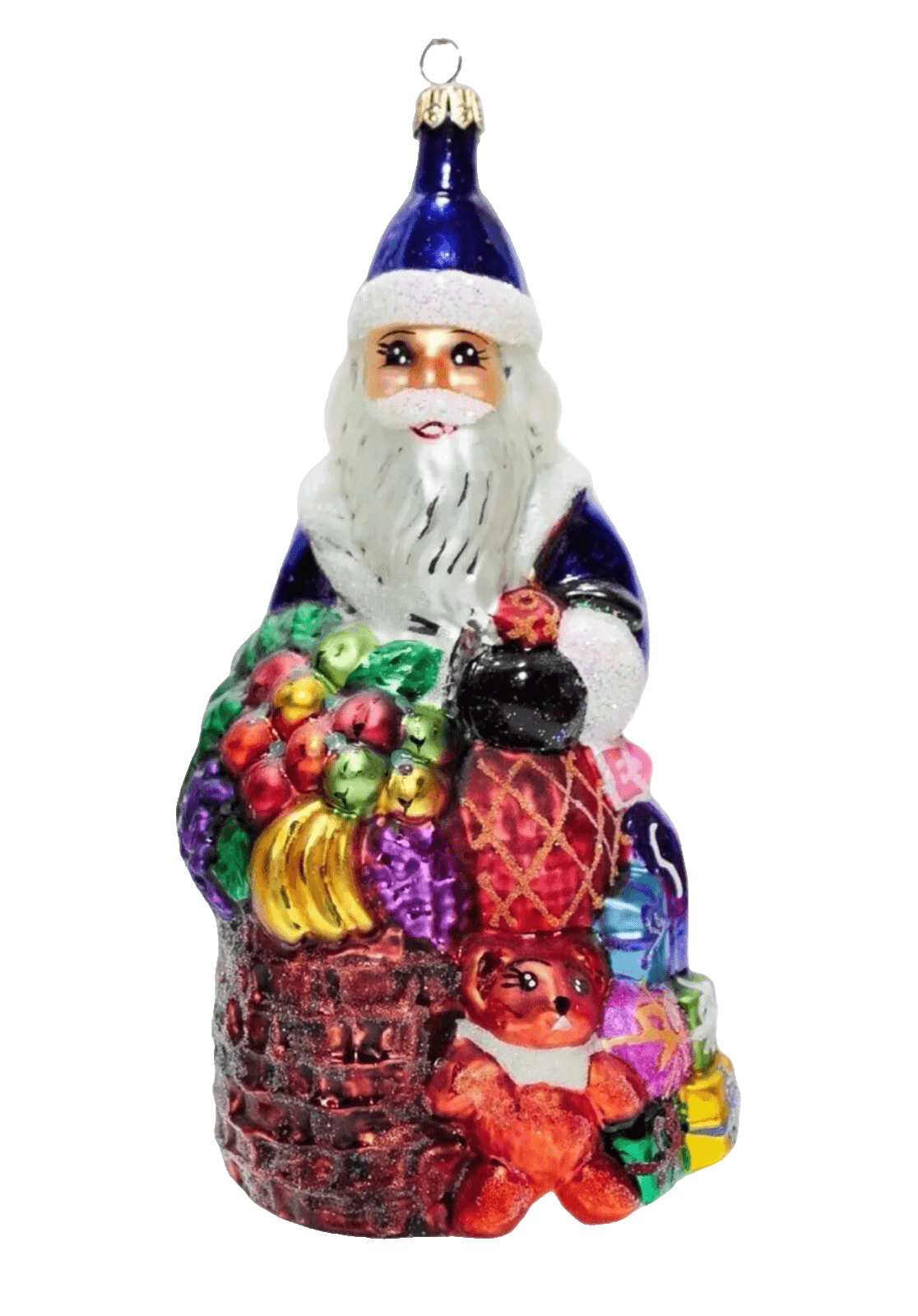 Vintage Christopher Radko Santa Delivers Fruit Basket Glass Christmas Ornament - Image 1