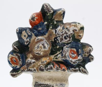 Hubley Antique Cast Iron Flower Bouquet Polychrome Petite Doorstop - Thumbnail 2