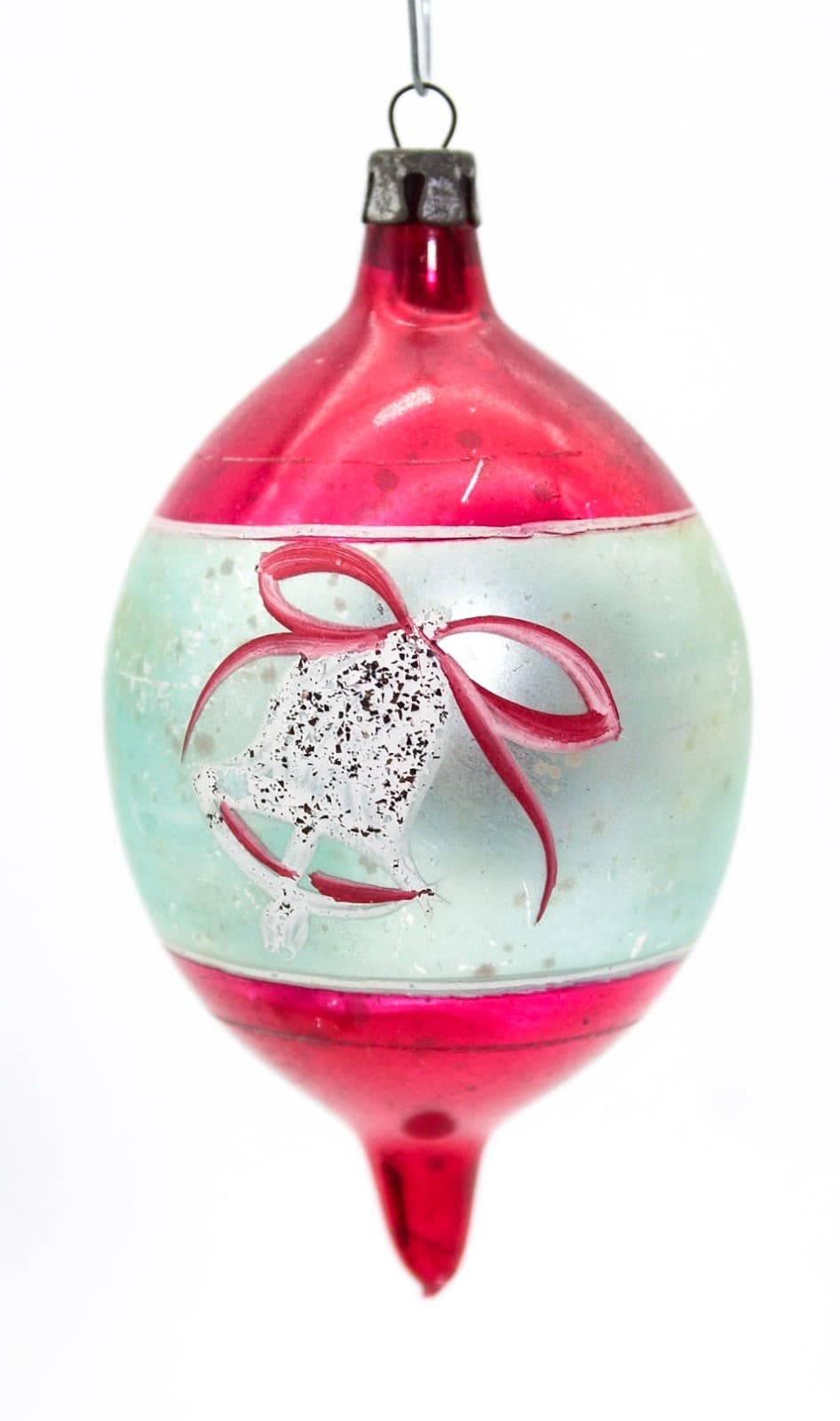 Poland Hand Painted Teardrop Silver Pink Mica Bell Glass Christmas Ornament Vtg - Thumbnail 12
