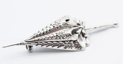 Lang Designer Vintage Sterling Silver 925 Umbrella Parasol Motif Pin Brooch - Thumbnail 4
