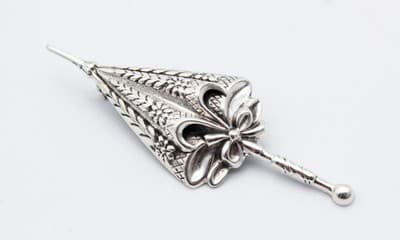Lang Designer Vintage Sterling Silver 925 Umbrella Parasol Motif Pin Brooch - Thumbnail 6