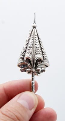 Lang Designer Vintage Sterling Silver 925 Umbrella Parasol Motif Pin Brooch - Thumbnail 2