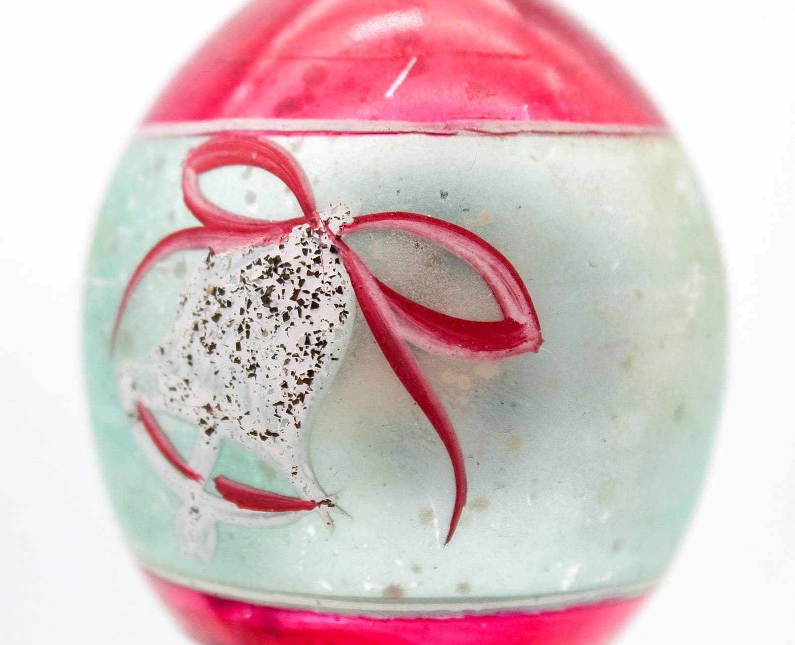 Poland Hand Painted Teardrop Silver Pink Mica Bell Glass Christmas Ornament Vtg - Thumbnail 11