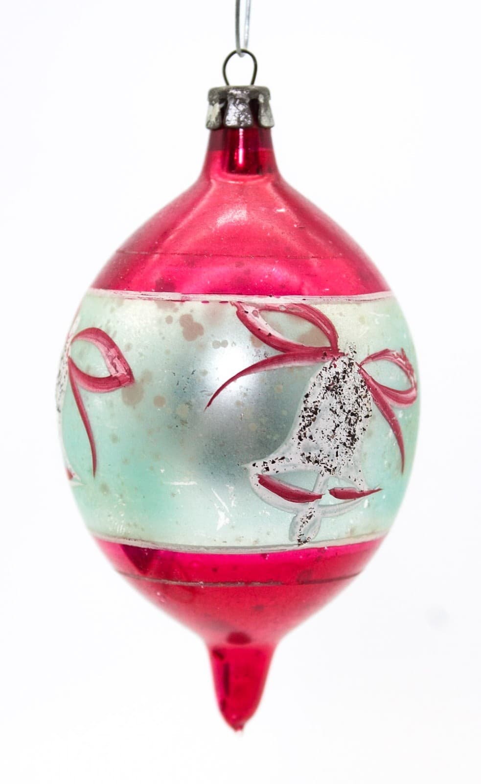 Poland Hand Painted Teardrop Silver Pink Mica Bell Glass Christmas Ornament Vtg - Thumbnail 9