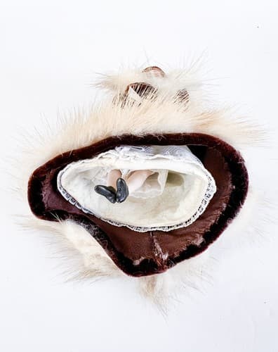 Vintage Royal Brown Velvet and Fur Outfit Miniature Porcelain Doll - Thumbnail 5