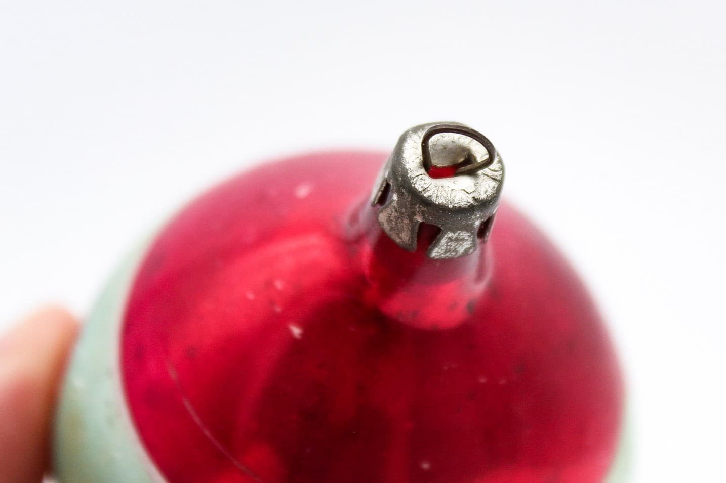 Poland Hand Painted Teardrop Silver Pink Mica Bell Glass Christmas Ornament Vtg - Thumbnail 5