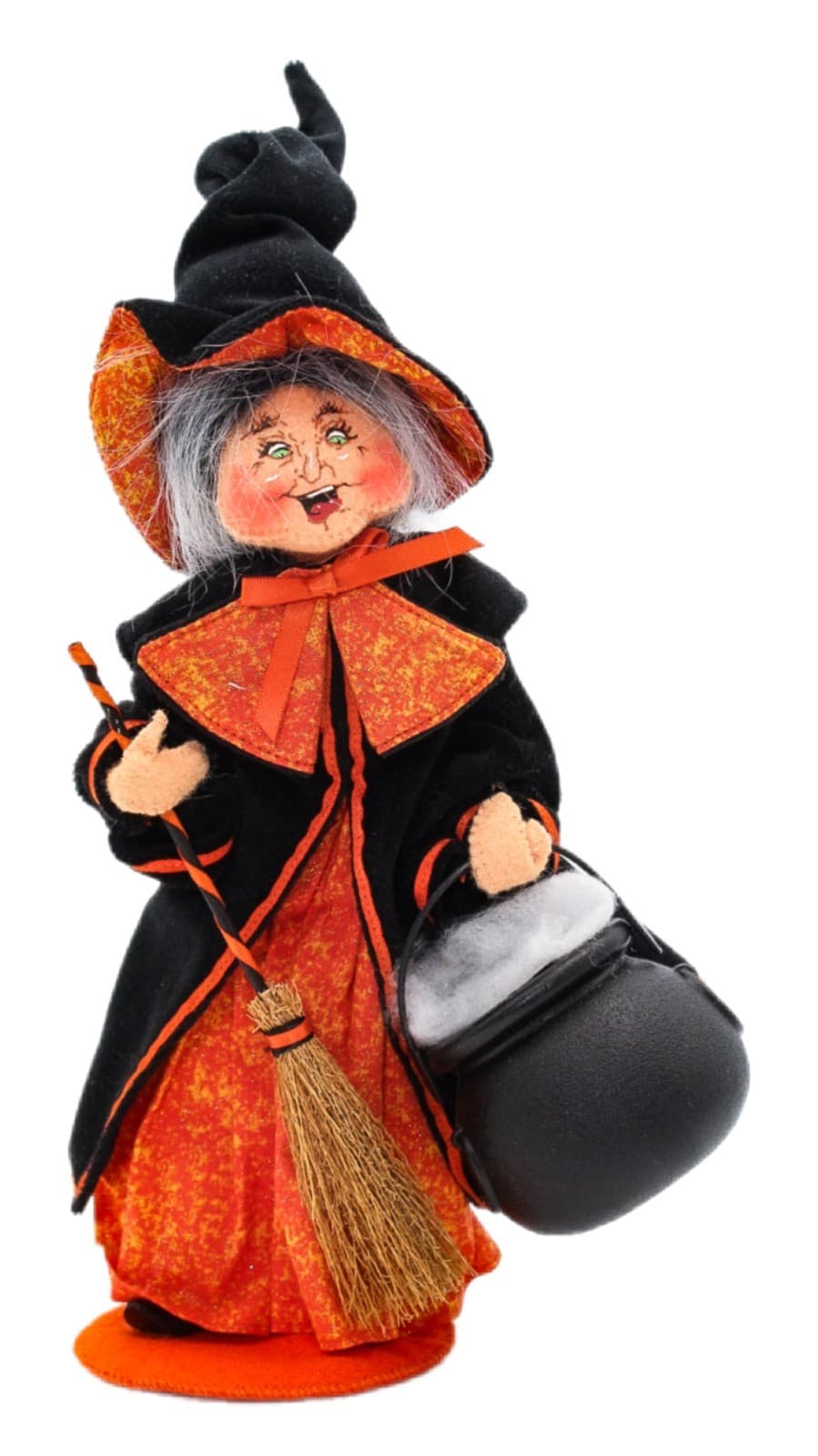 Annalee Mobilitee Moonlight Witch Orange With Broom Artisan Halloween Doll 11" - Image 1