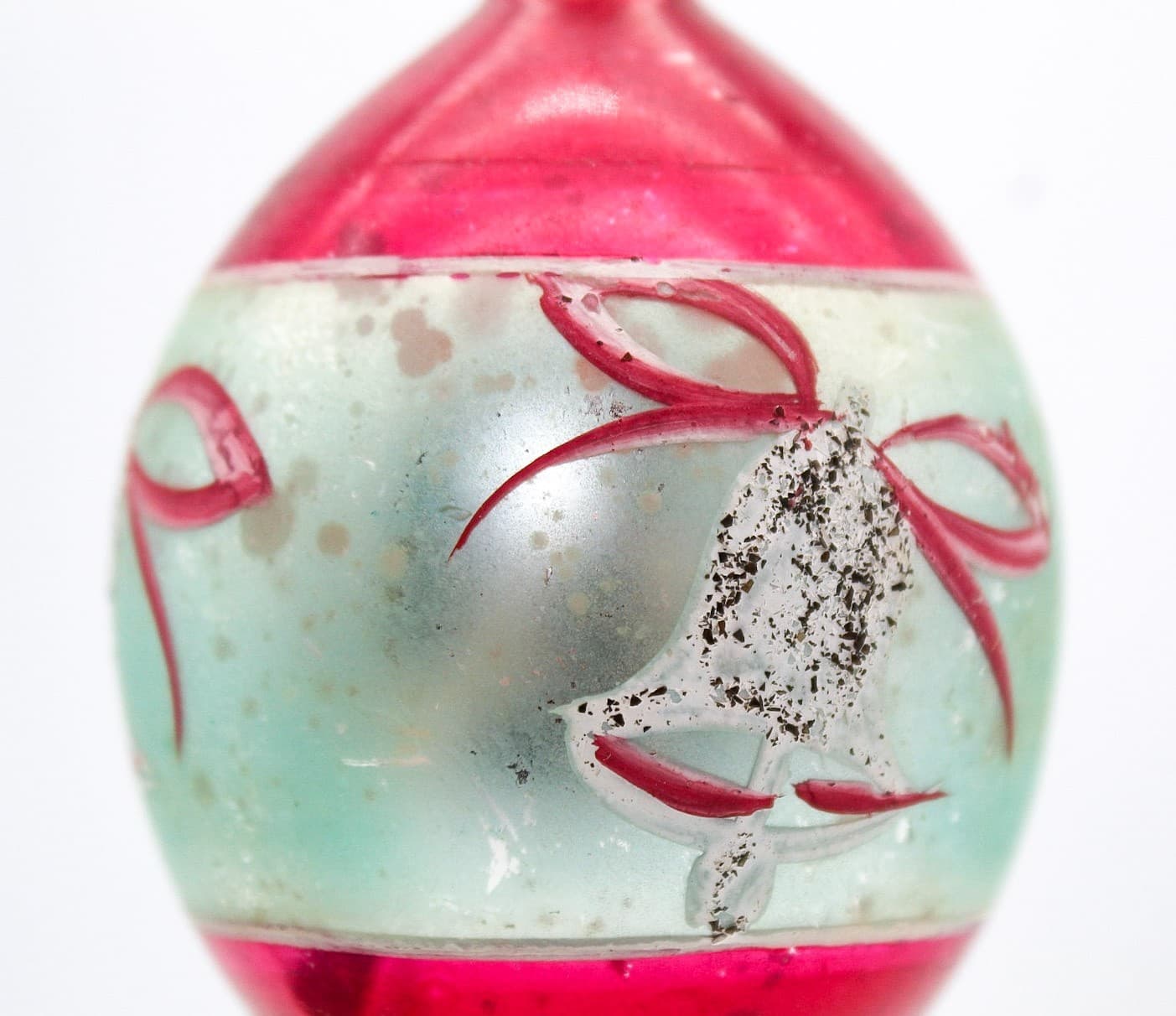 Poland Hand Painted Teardrop Silver Pink Mica Bell Glass Christmas Ornament Vtg - Thumbnail 8