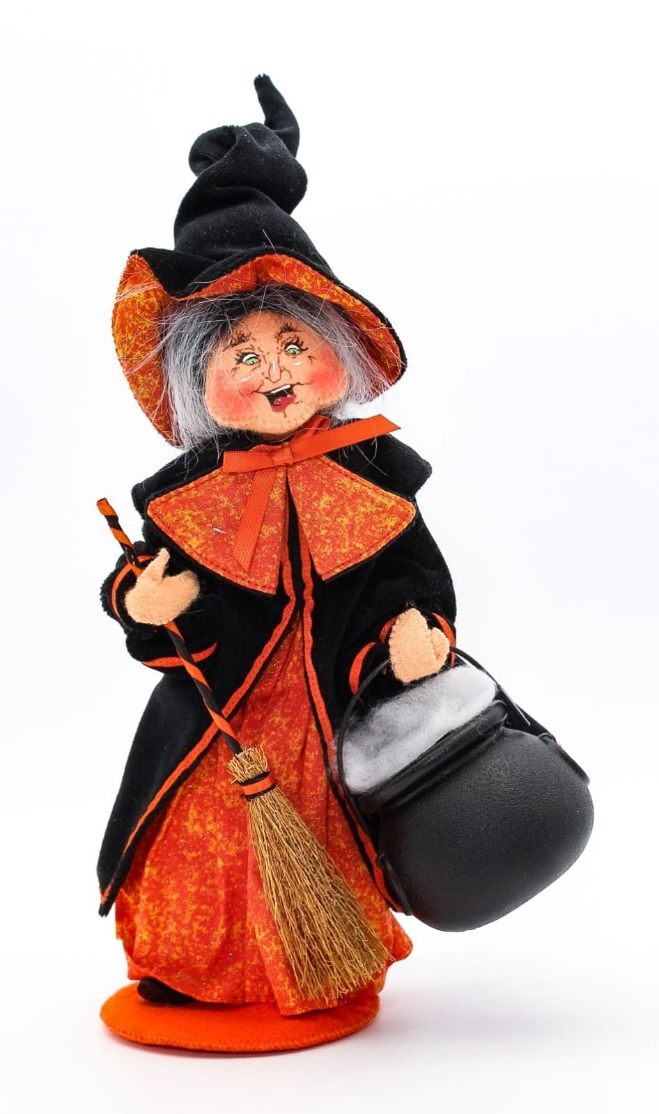 Annalee Mobilitee Moonlight Witch Orange With Broom Artisan Halloween Doll 11" - Thumbnail 7