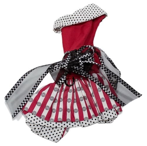 Designer LINDA HIGGINS Couture Classy Doggie Designs Red/White Small Dog Dress - Image 1