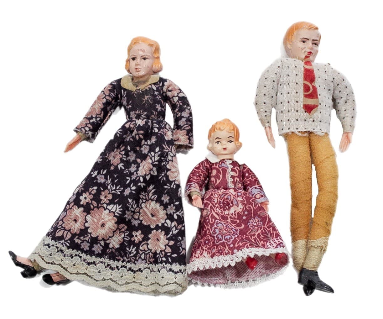 Lot of 3 Vintage Miniature Dollhouse Family Doll Set Wraped Scale 1:12 - Image 1