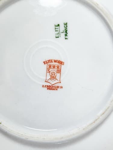LIMOGES France Elite Works Floral Pattern Double Handle Porcelain Cup & Saucer - Thumbnail 5