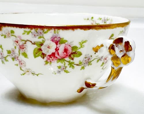 LIMOGES France Elite Works Floral Pattern Double Handle Porcelain Cup & Saucer - Thumbnail 8