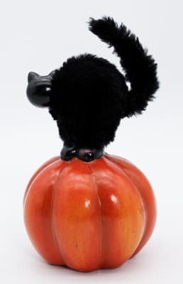 Vintage Ceramic Pumpkin w/ Black Cat Halloween Holiday Figure Decor - Thumbnail 5