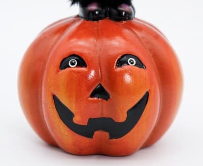 Vintage Ceramic Pumpkin w/ Black Cat Halloween Holiday Figure Decor - Thumbnail 2