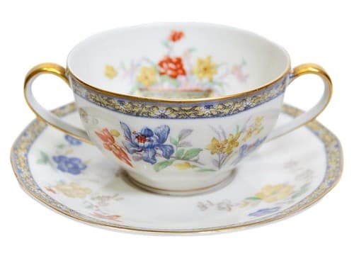 LIMOGES France T. Haviland Floral Motif Porcelain Boullion Cup & Saucer Antique - Image 1