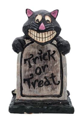 Resin "Trick Or Treat" Black Cat Holding Tombstone Halloween Holiday Figurine - Image 1