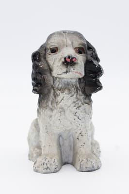 Antique Cast Metal Painted Sitting Cocker Spaniel Piggy Bank Figure - Thumbnail 3