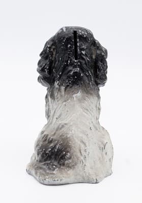 Antique Cast Metal Painted Sitting Cocker Spaniel Piggy Bank Figure - Thumbnail 5
