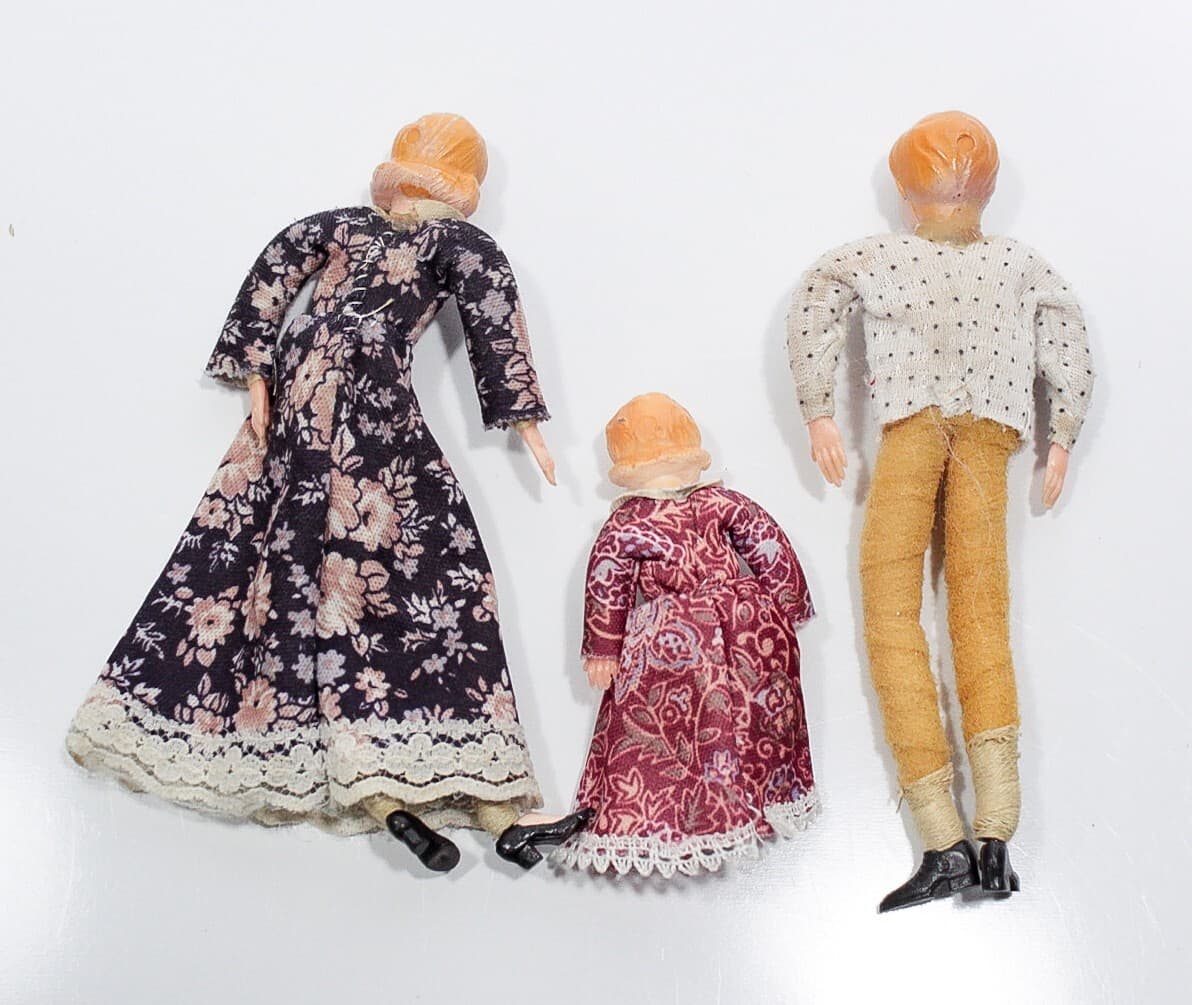 Lot of 3 Vintage Miniature Dollhouse Family Doll Set Wraped Scale 1:12 - Thumbnail 2