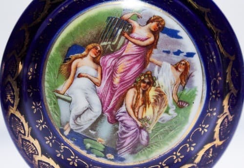 Vintage French Gold Gilt Cobalt Blue Porcelain Round Trinket Box - Thumbnail 3